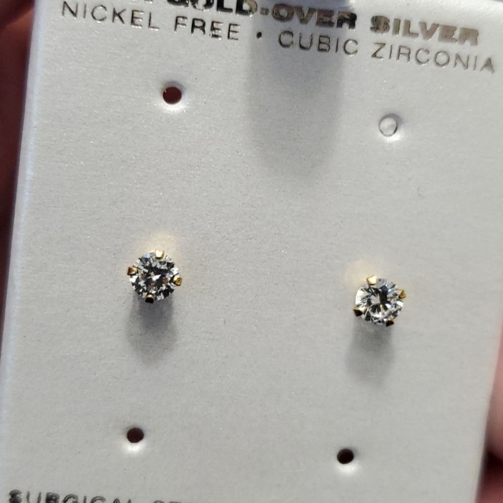 14K gold over sterling earrings stud rhinestone